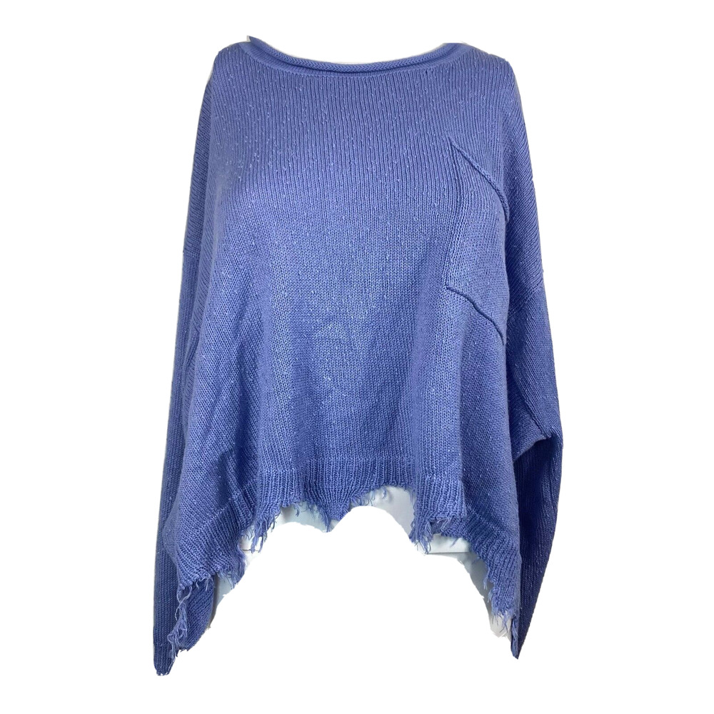 Fantastic Fawn Sweater Womens Sz L Blue Cotton Oversize‎ Distressed Lightweight